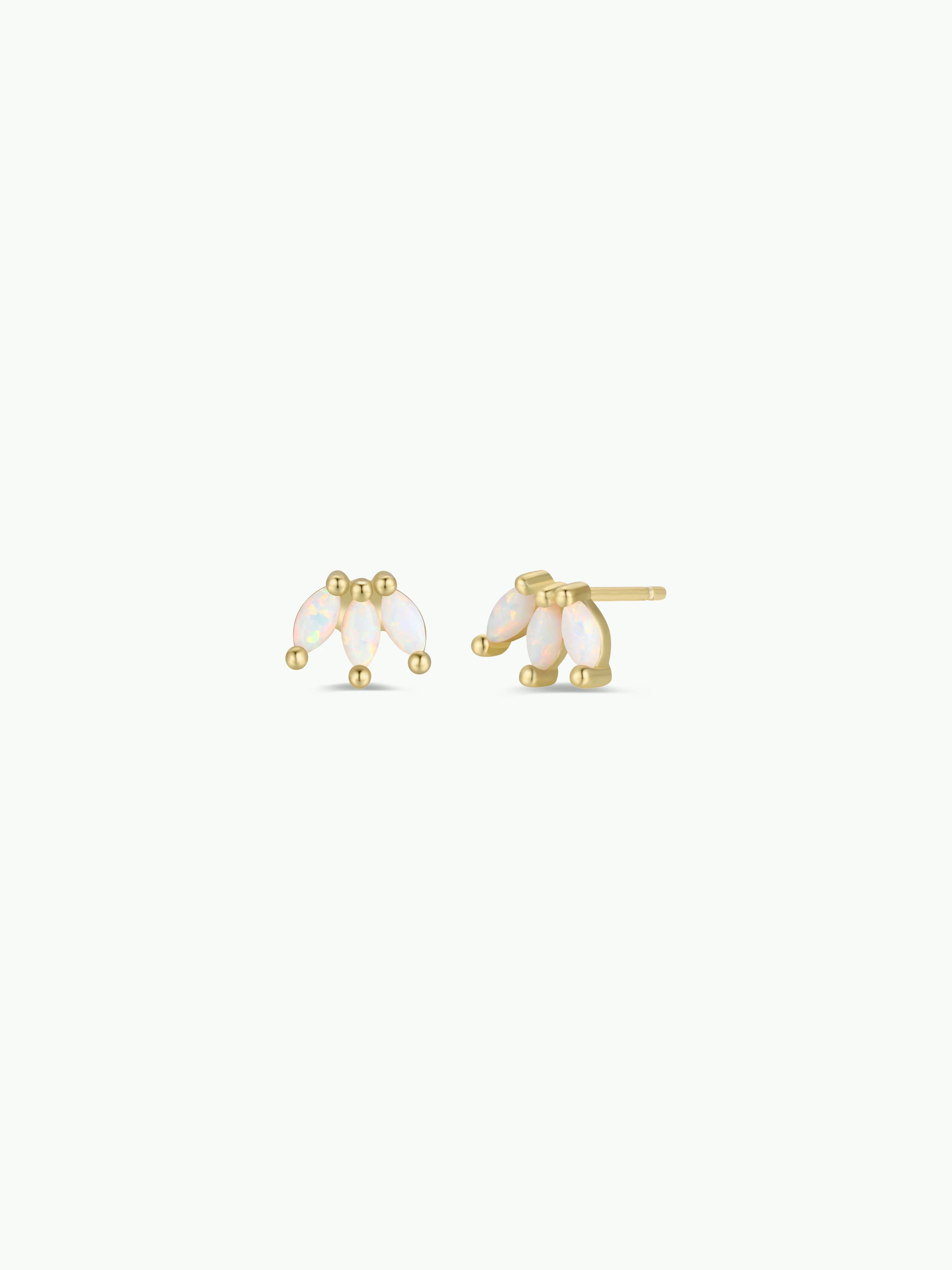 White Opal Crown Stud Earrings