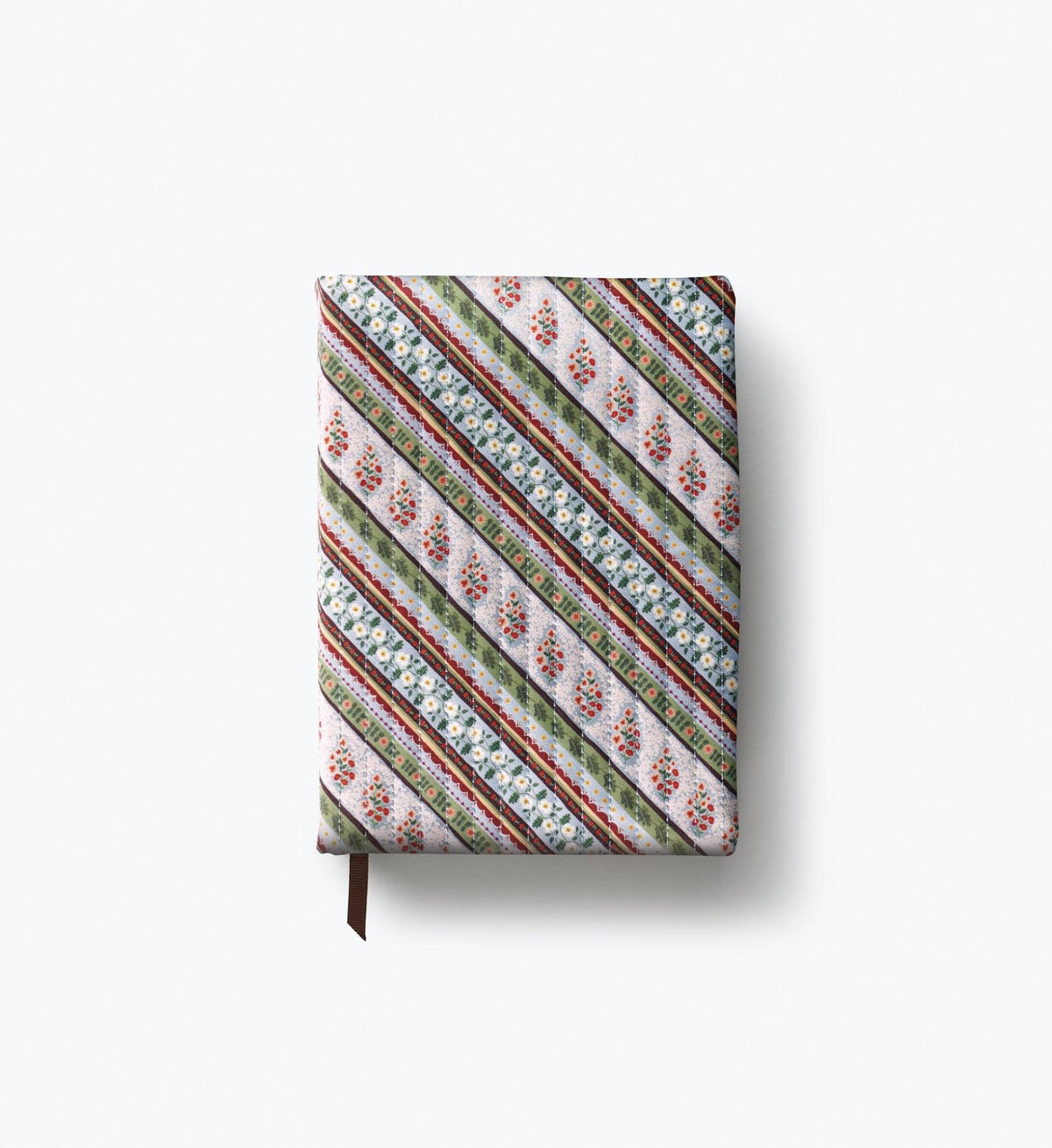 Quilted journal with colorful striped paisley cover, front view