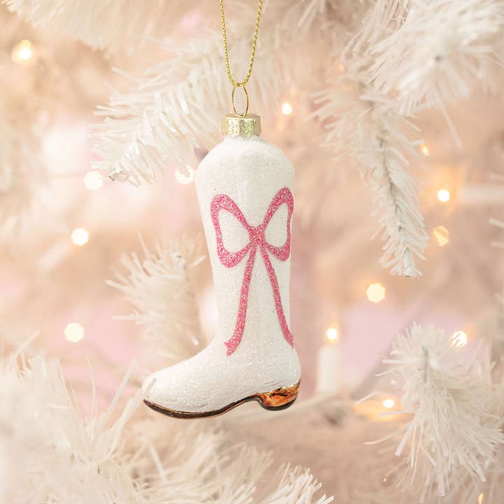 Pink Bow Cowboy Boot Christmas Ornament