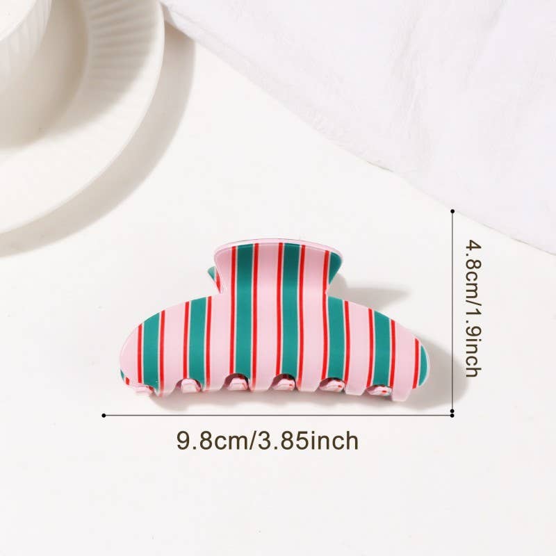 Jumbo Stripe Plaid Oval Hair Claw Clips