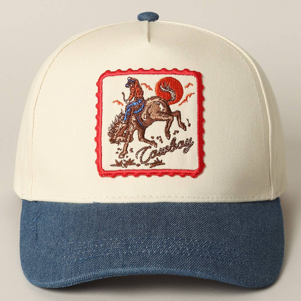 Cowboy Horse Patch Denim Cap