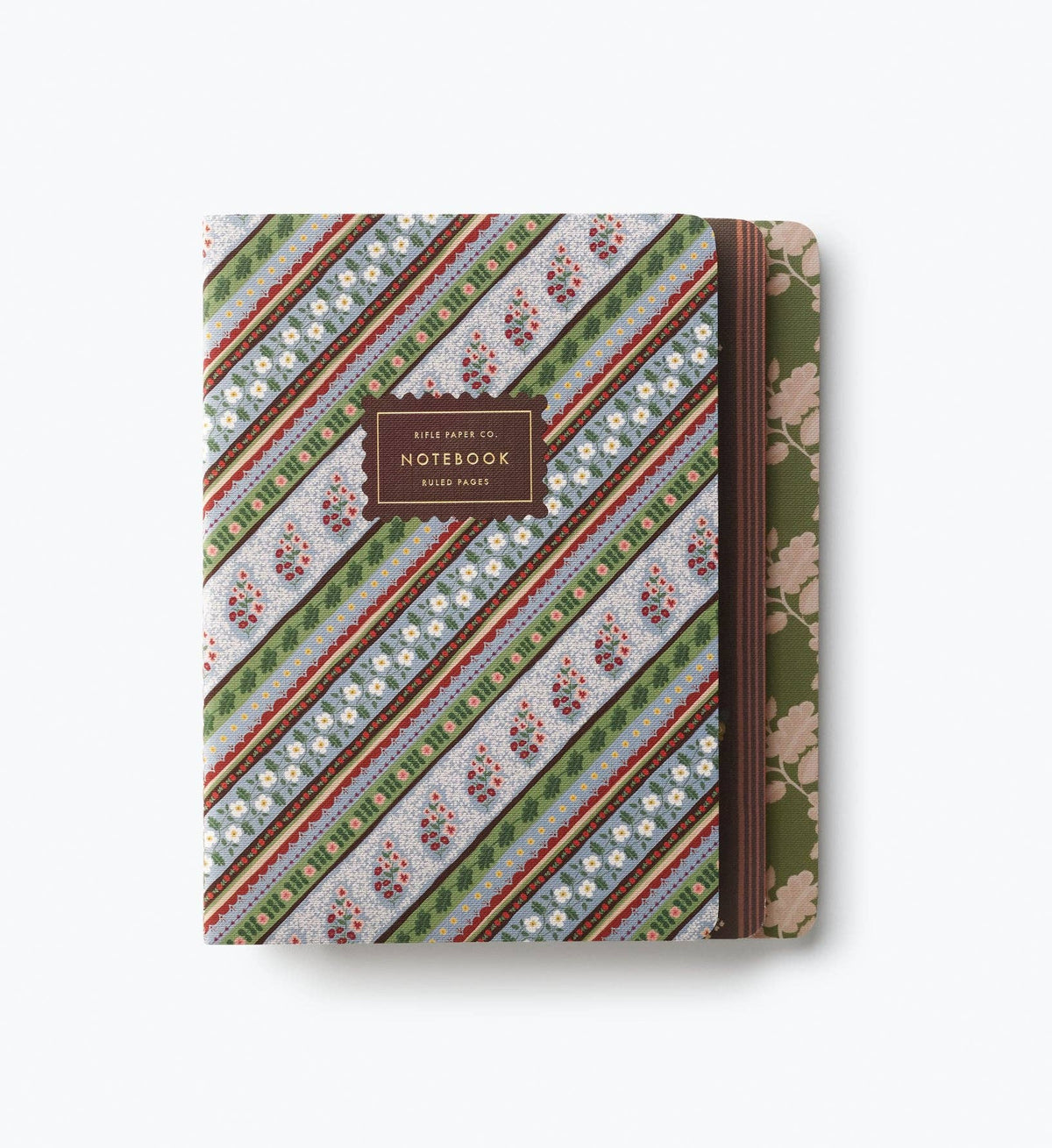 Set of 3 notebooks with striped paisley cover and central label
