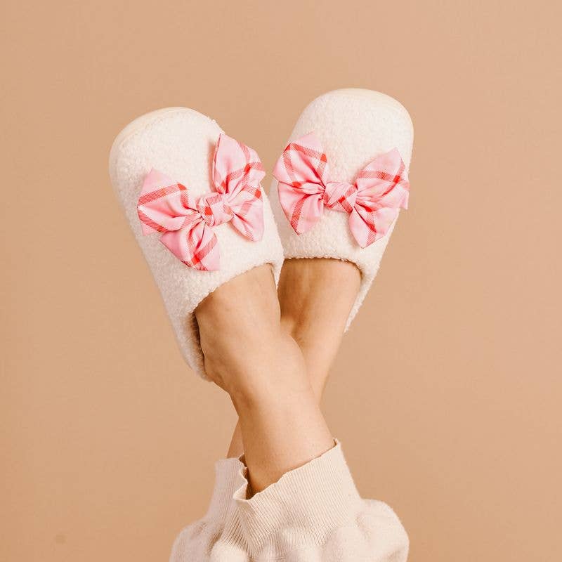 Festive Plaid Betty Bow Fuzzy Slippers