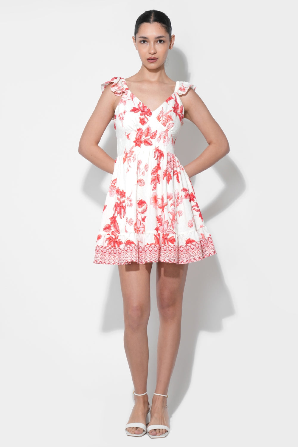 Rose Printed Tiered Mini Dress