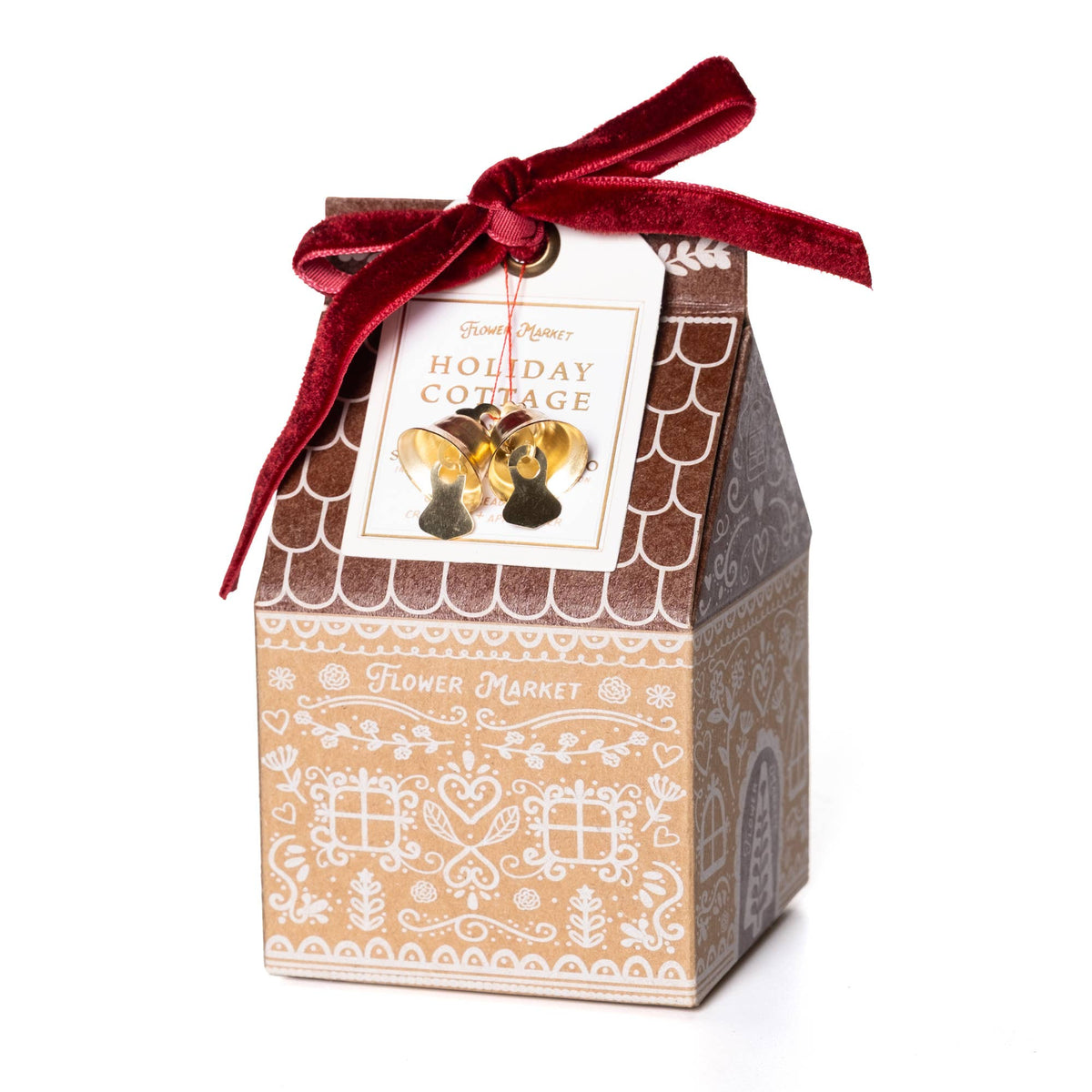 Holiday cottage shower steamer trio gift box with burgundy ribbon