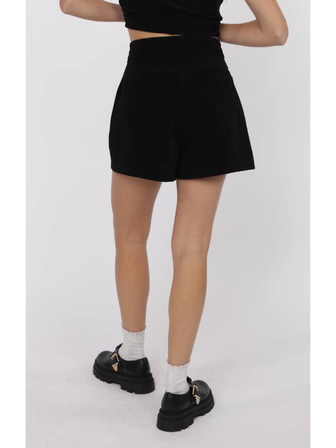 My Heart Crepe Pleat Front Belted Short