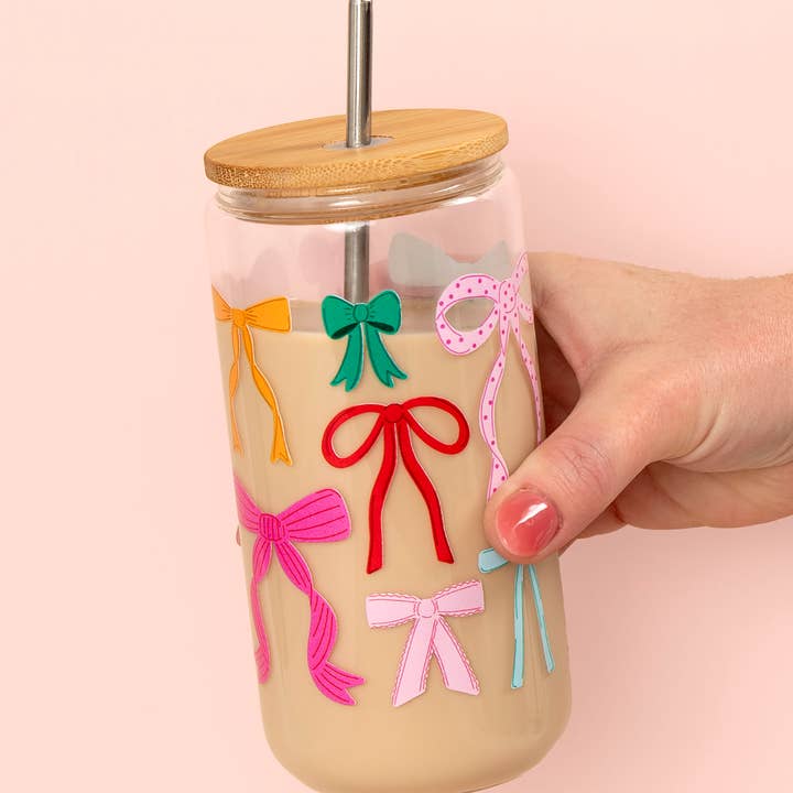 Holiday Bows Glass Can