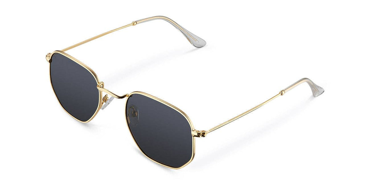 Gold-tone carbon frame sunglasses with dark lenses and thin metal arms