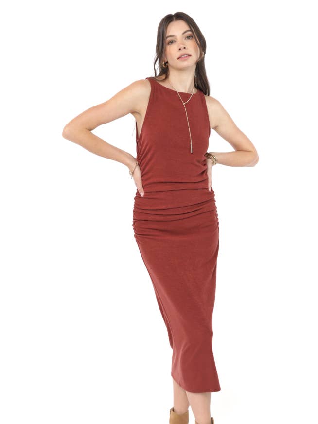 Open Up Ruched Midi Dress