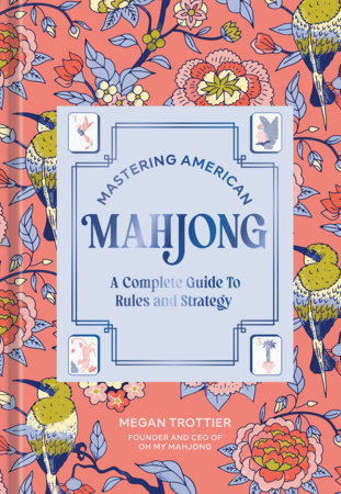 American mahjong strategy book with blue title panel and coral floral pattern cover