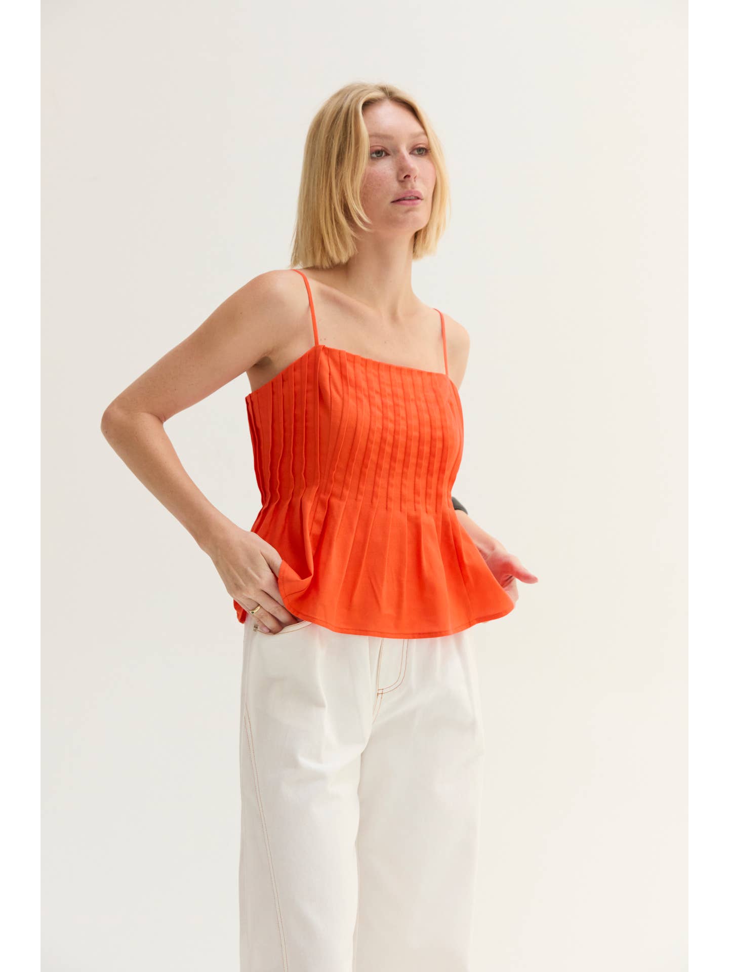 Claudia Pleated Linen Top - Poppy
