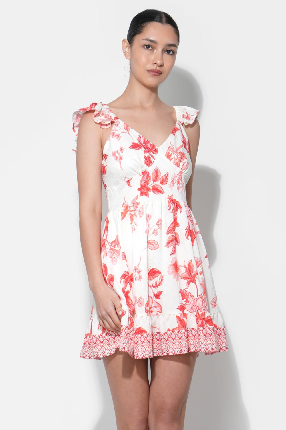 Rose Printed Tiered Mini Dress