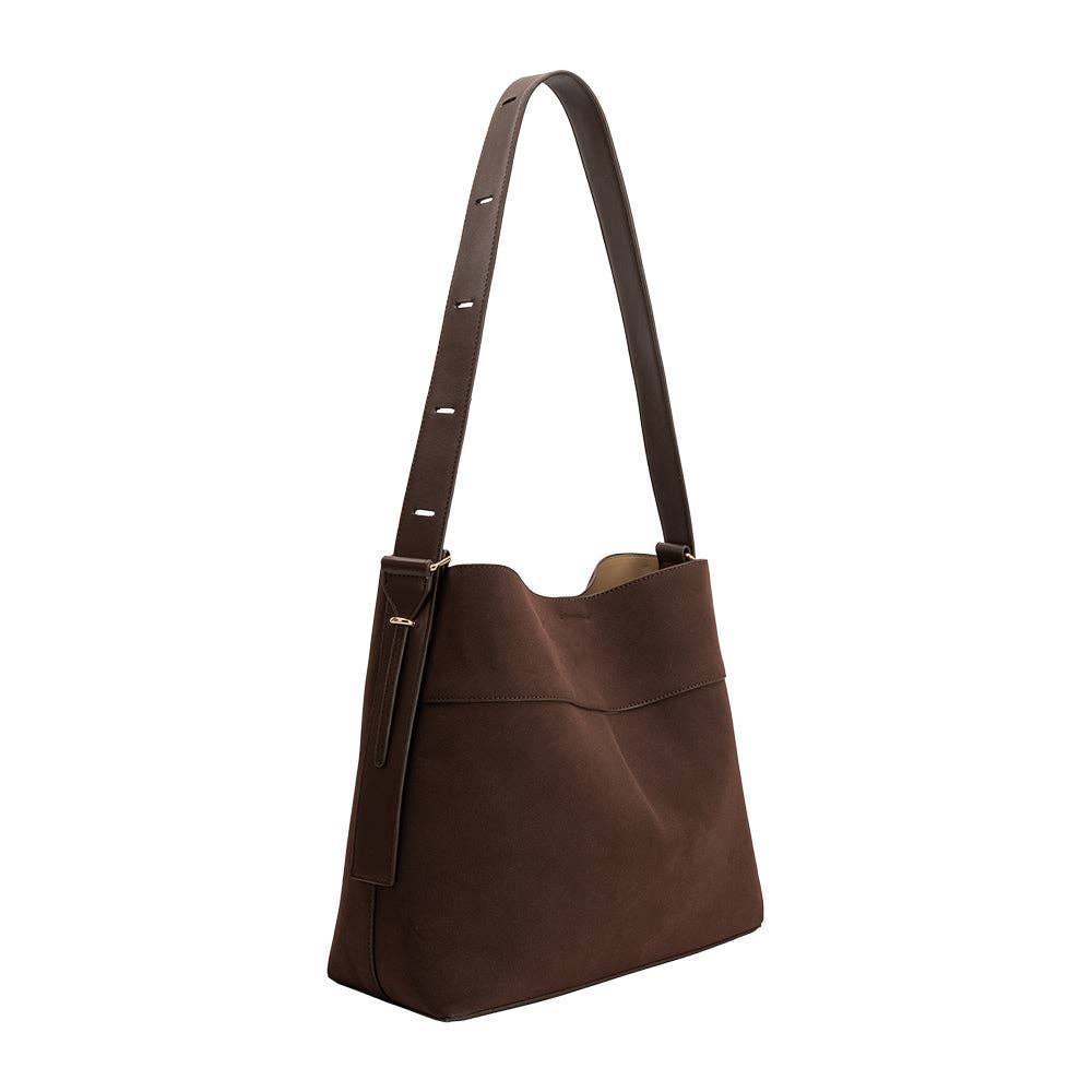 Stormie Espresso Vegan Suede Tote Bag