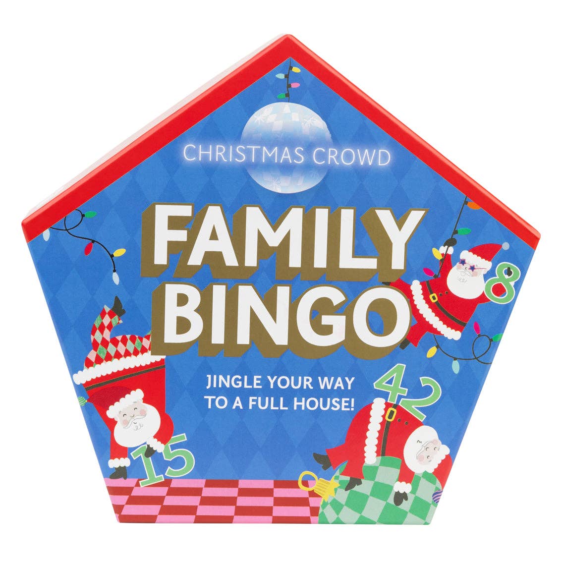 Family Bingo game box front featuring “Family Bingo” title and Christmas Crowd artwork