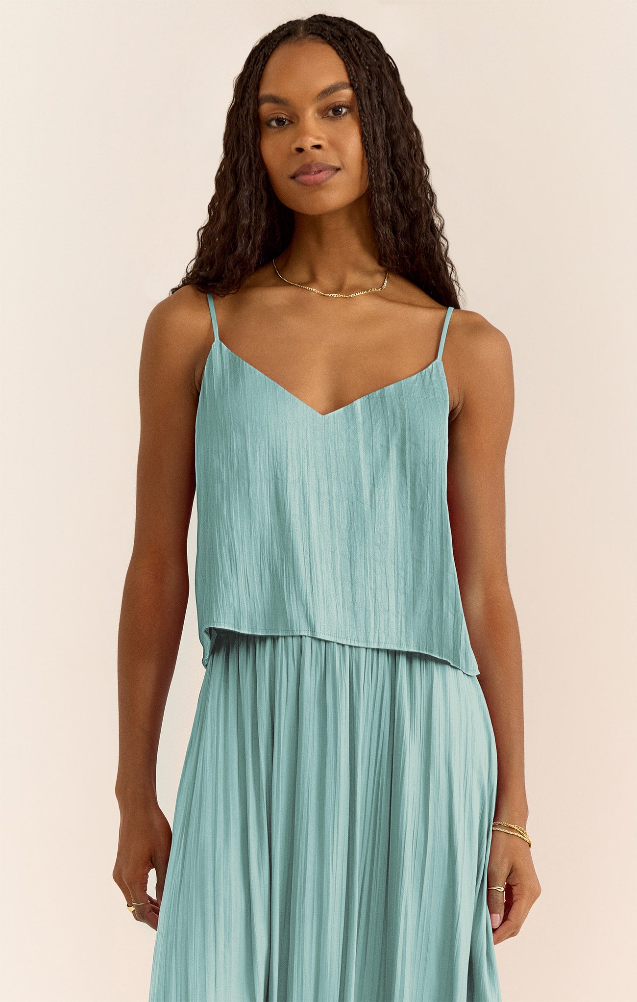 Fiore Crinkle Satin Tank - Sea Pine