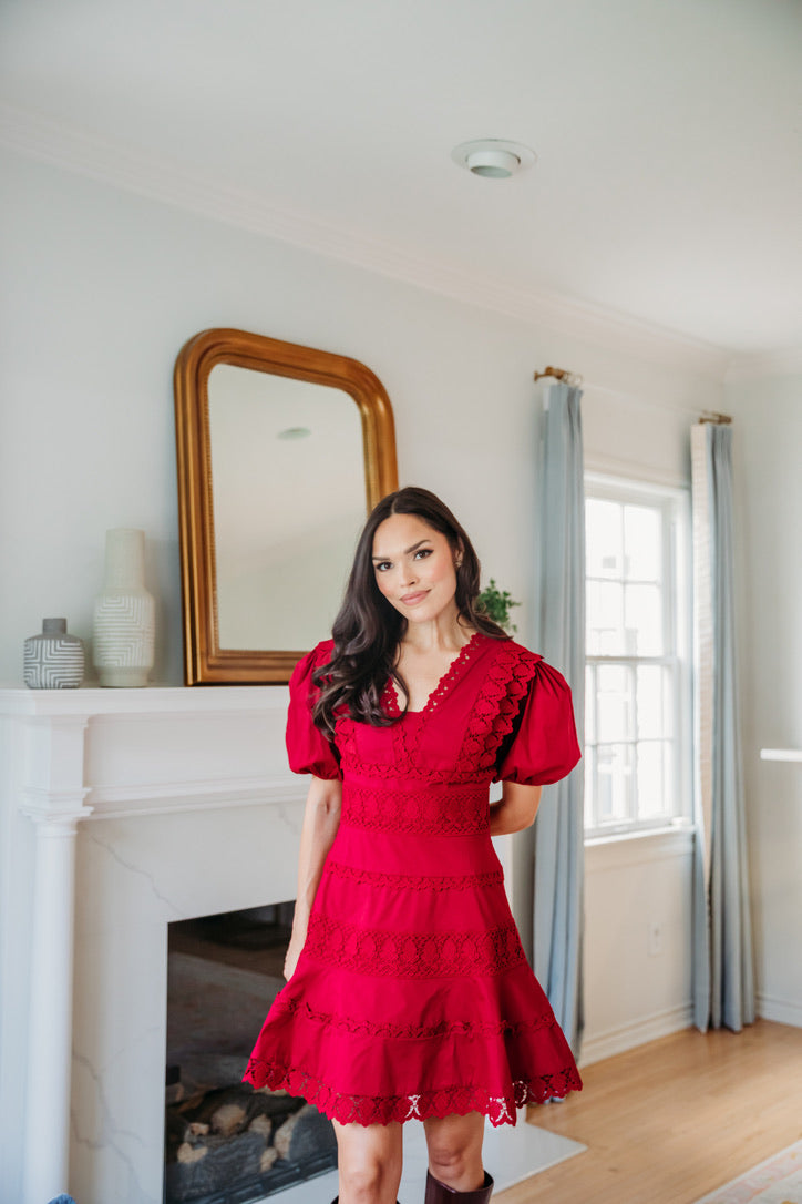 Red Red Wine Lace Dress **FINAL SALE**