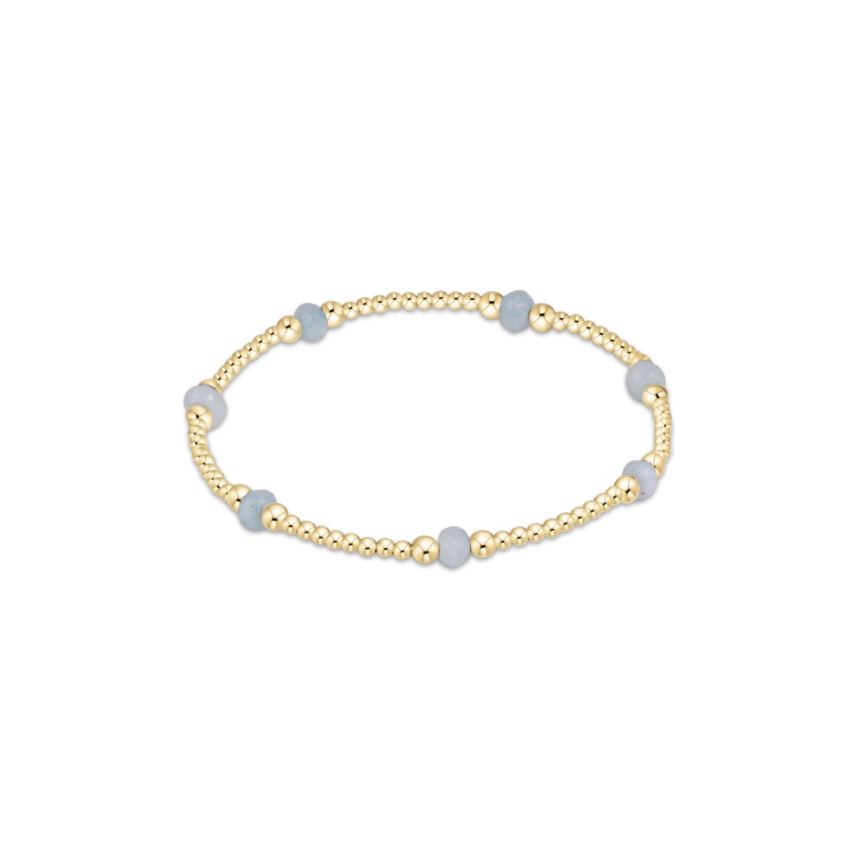 Gemstone bracelet with gold-tone beads and pale blue-gray accent stones