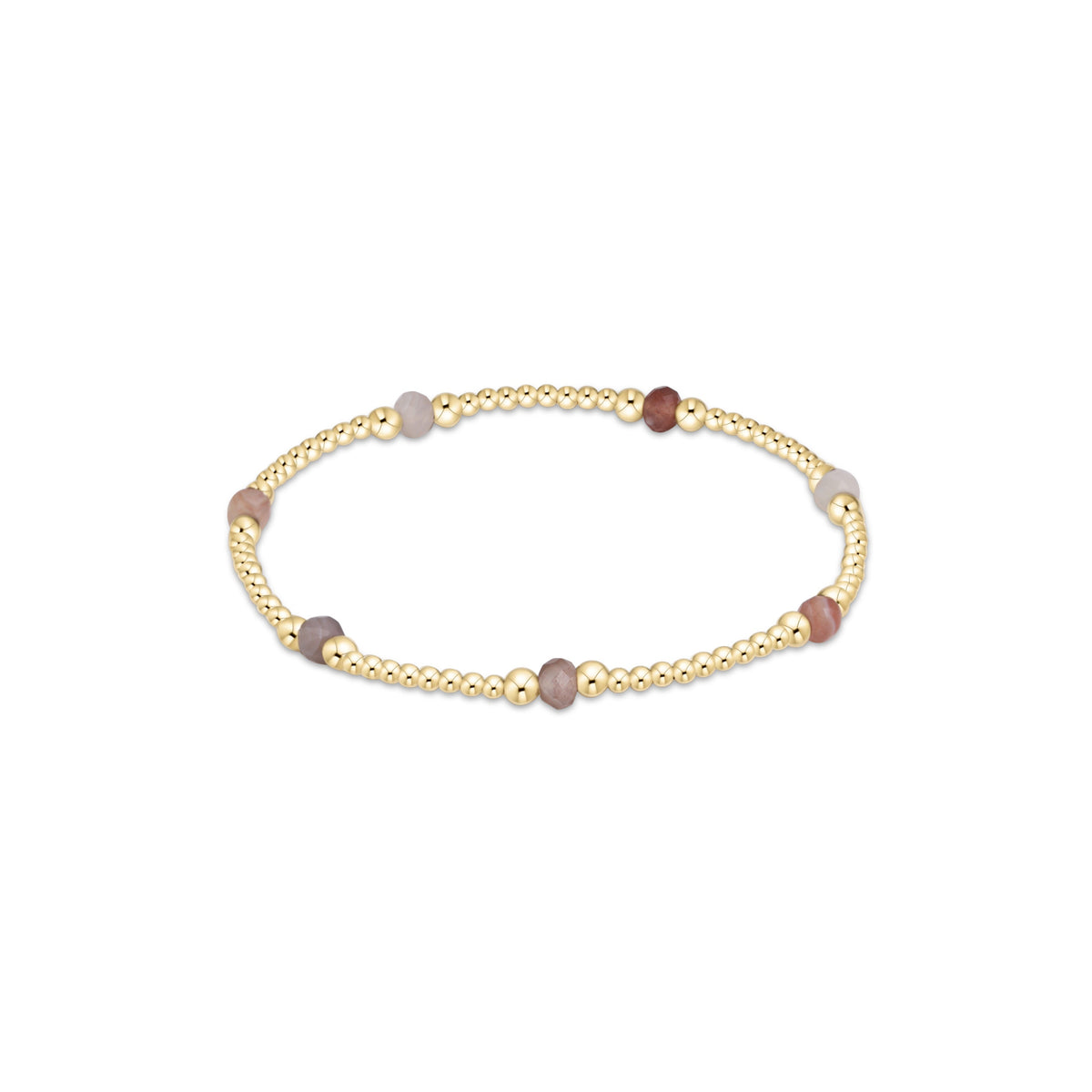 Gemstone bracelet with gold-tone beads and muted brown, mauve, and gray stones
