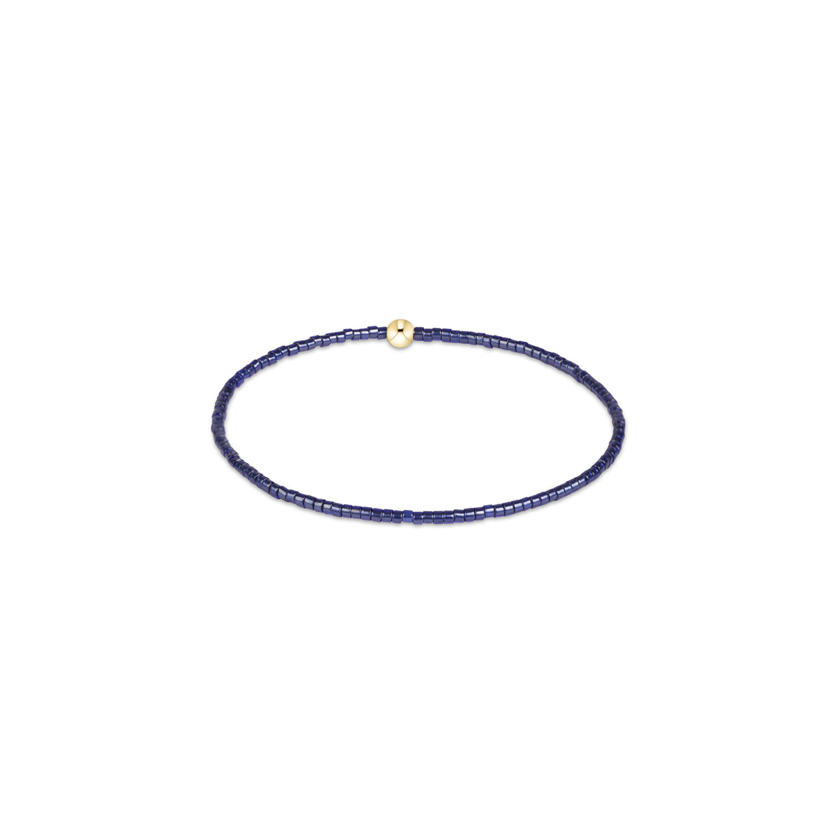Navy beaded bracelet with gold-tone round charm clasp