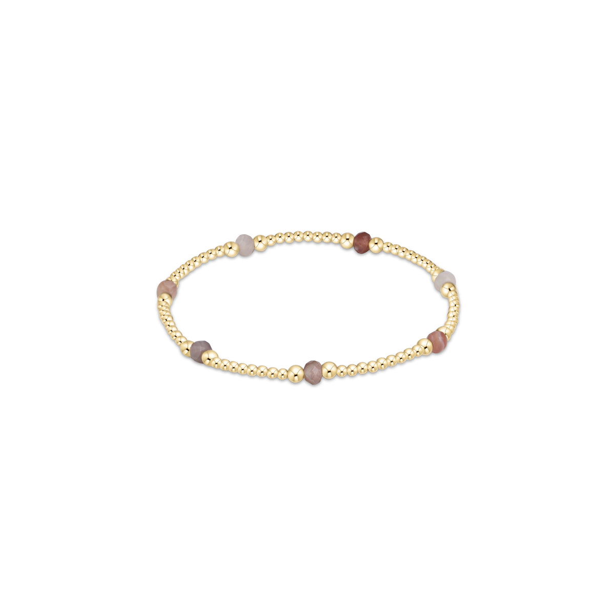 4mm gemstone beaded bracelet with gold-tone seed beads and brown and gray stones