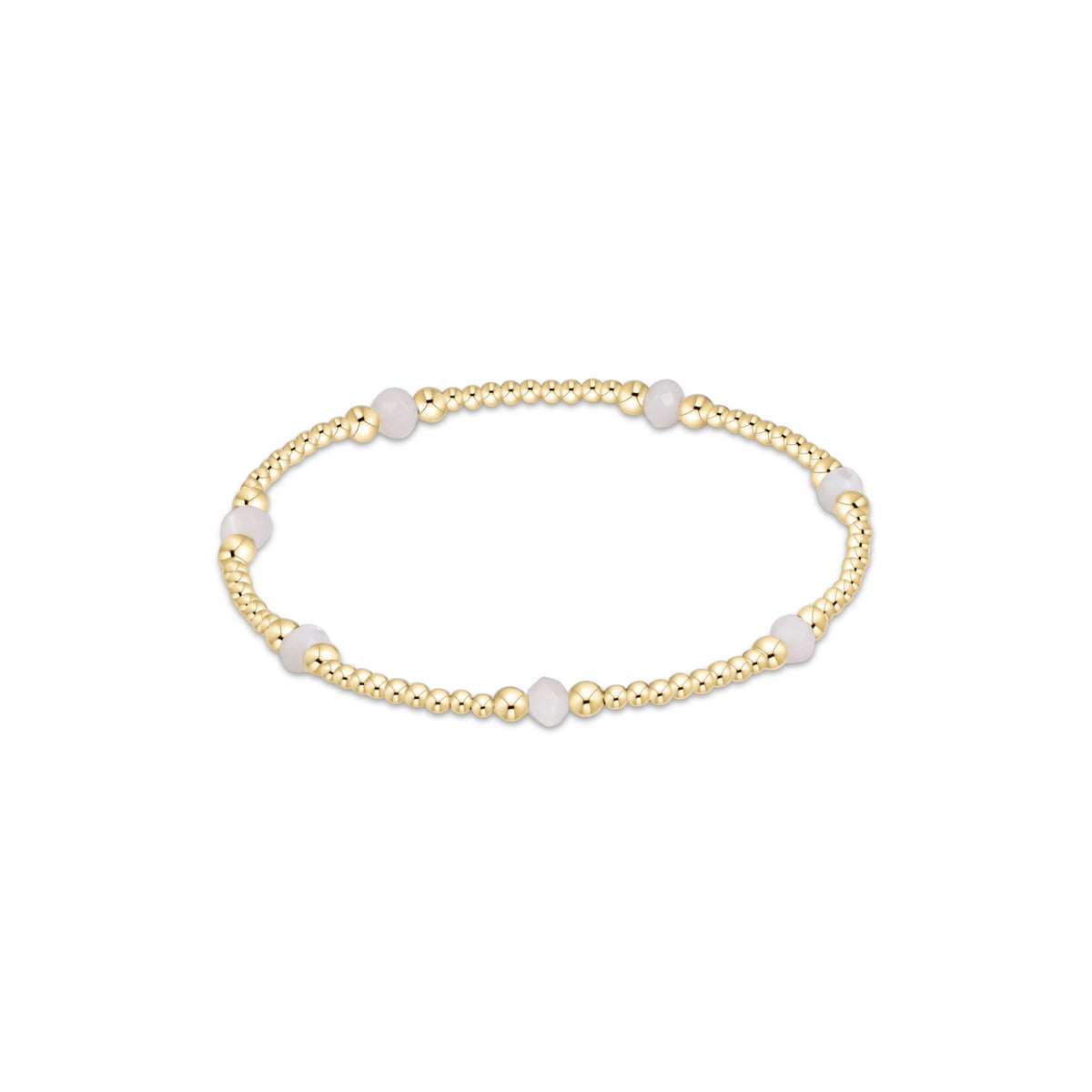 Gemstone bracelet with gold-tone beads and pale cream accent stones
