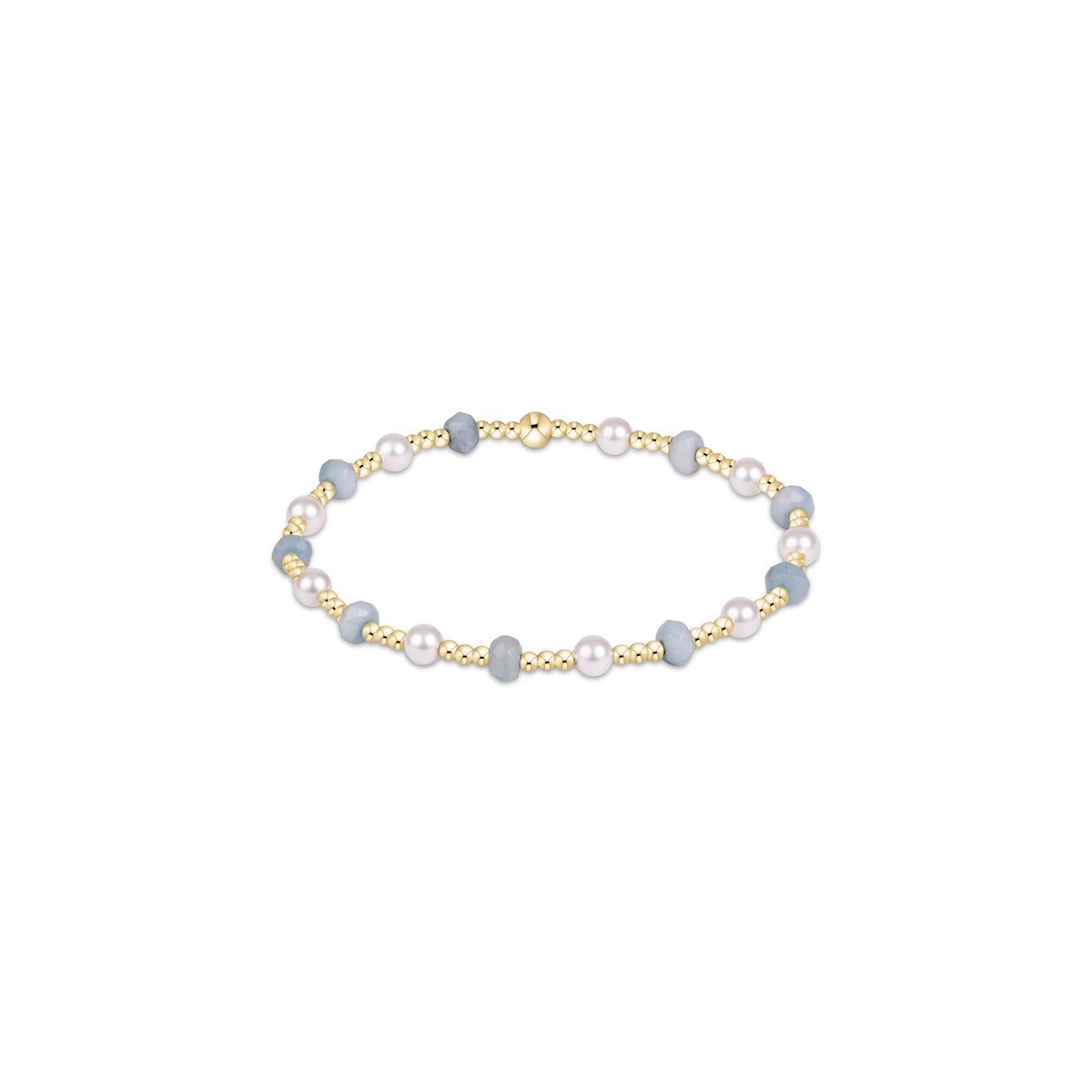 Pearl and gemstone bead bracelet with gold-tone spacers, 4mm