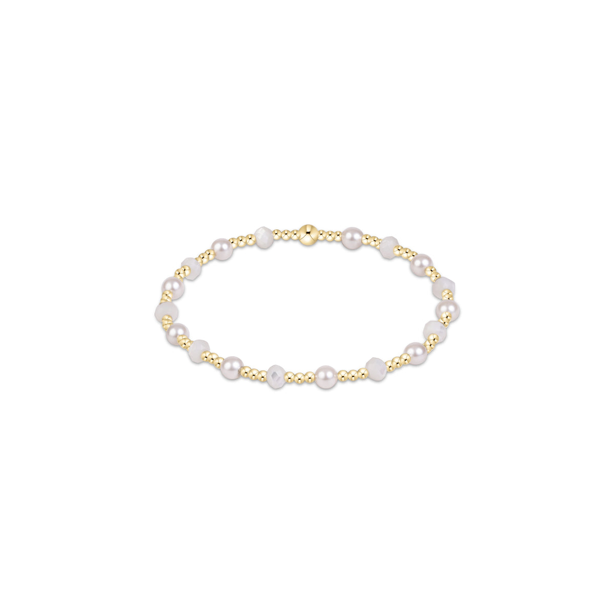 Pearl and gemstone bead bracelet with round gold-tone bead accents, 4mm