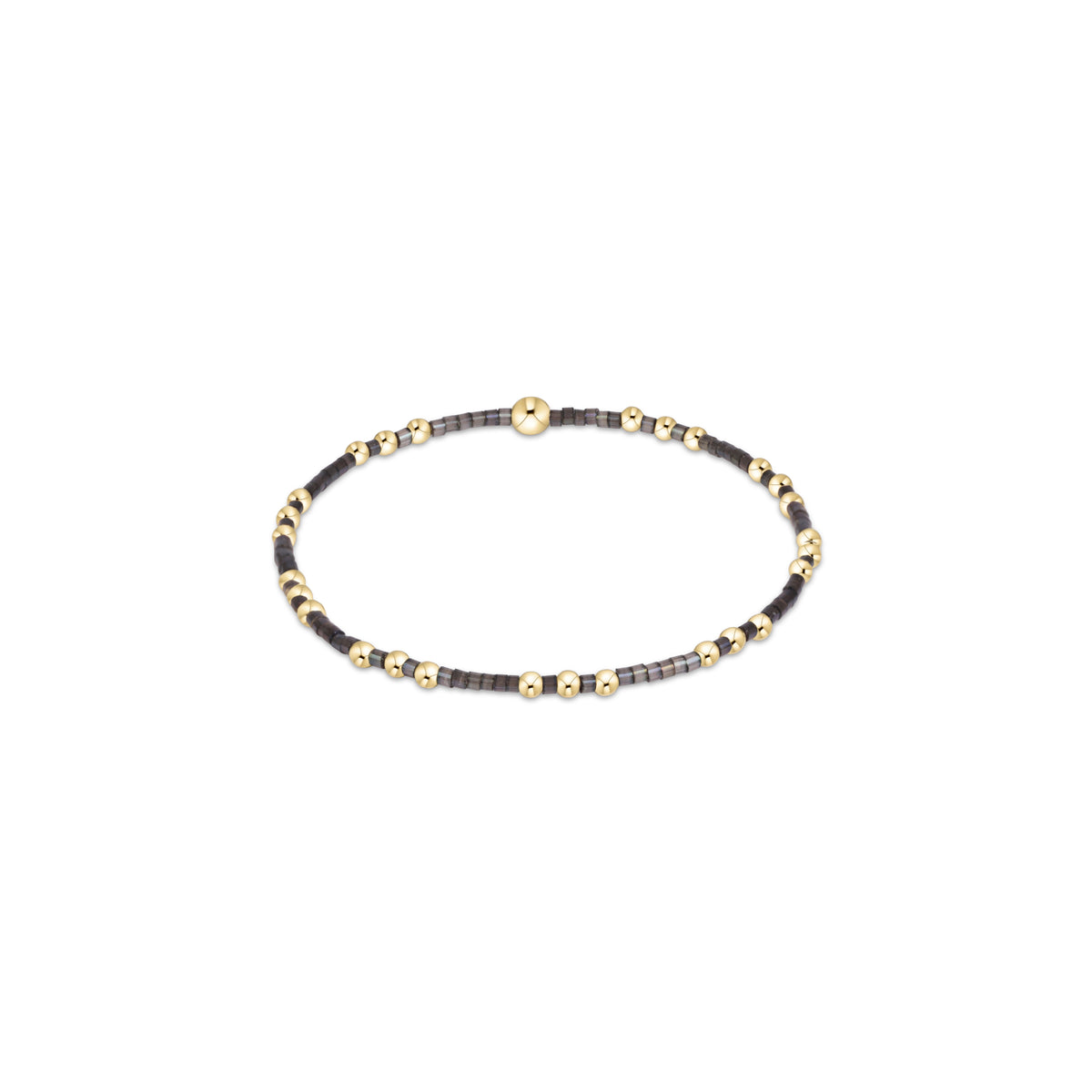 Beaded bracelet with gold-tone round spacers and dark bead strand