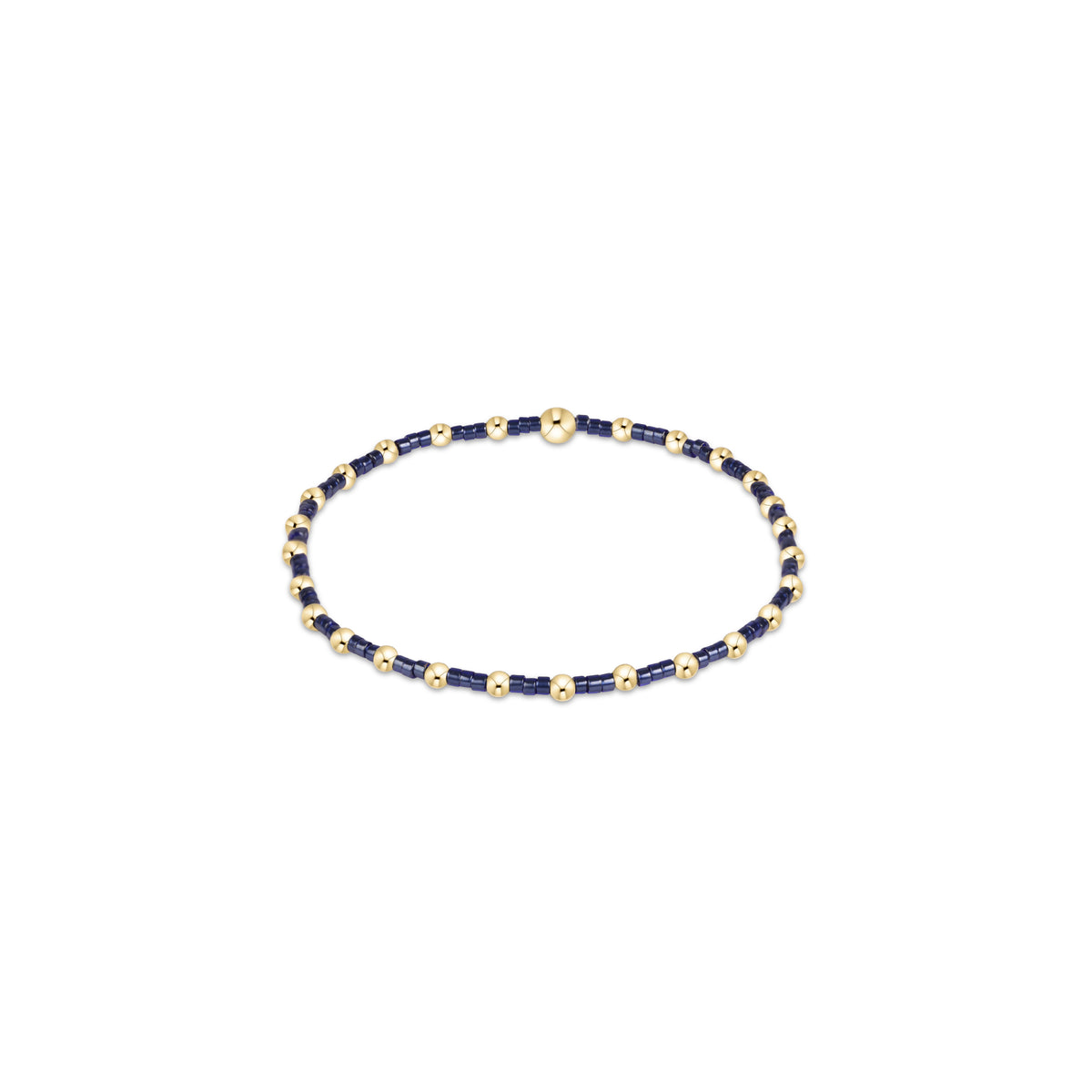 Navy beaded sincerity bracelet with gold-tone accents and small white beads