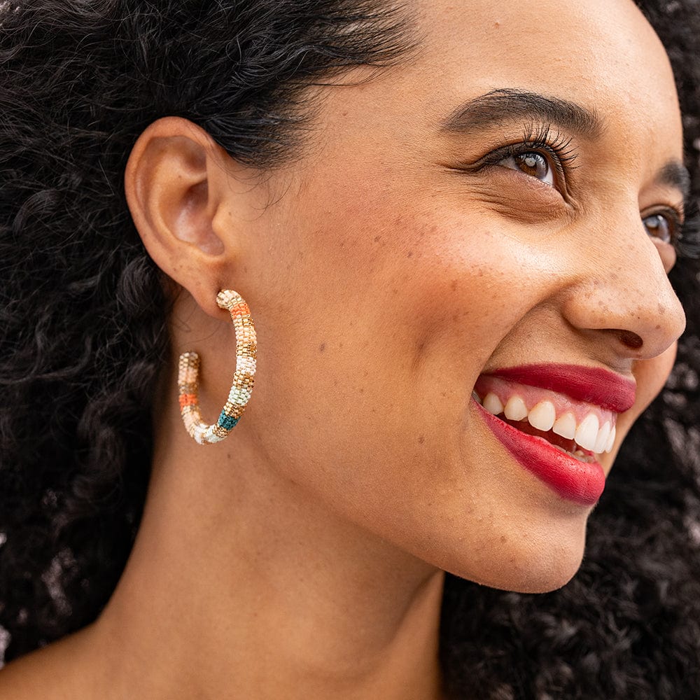 Zoey Striped Beaded Hoop Earrings