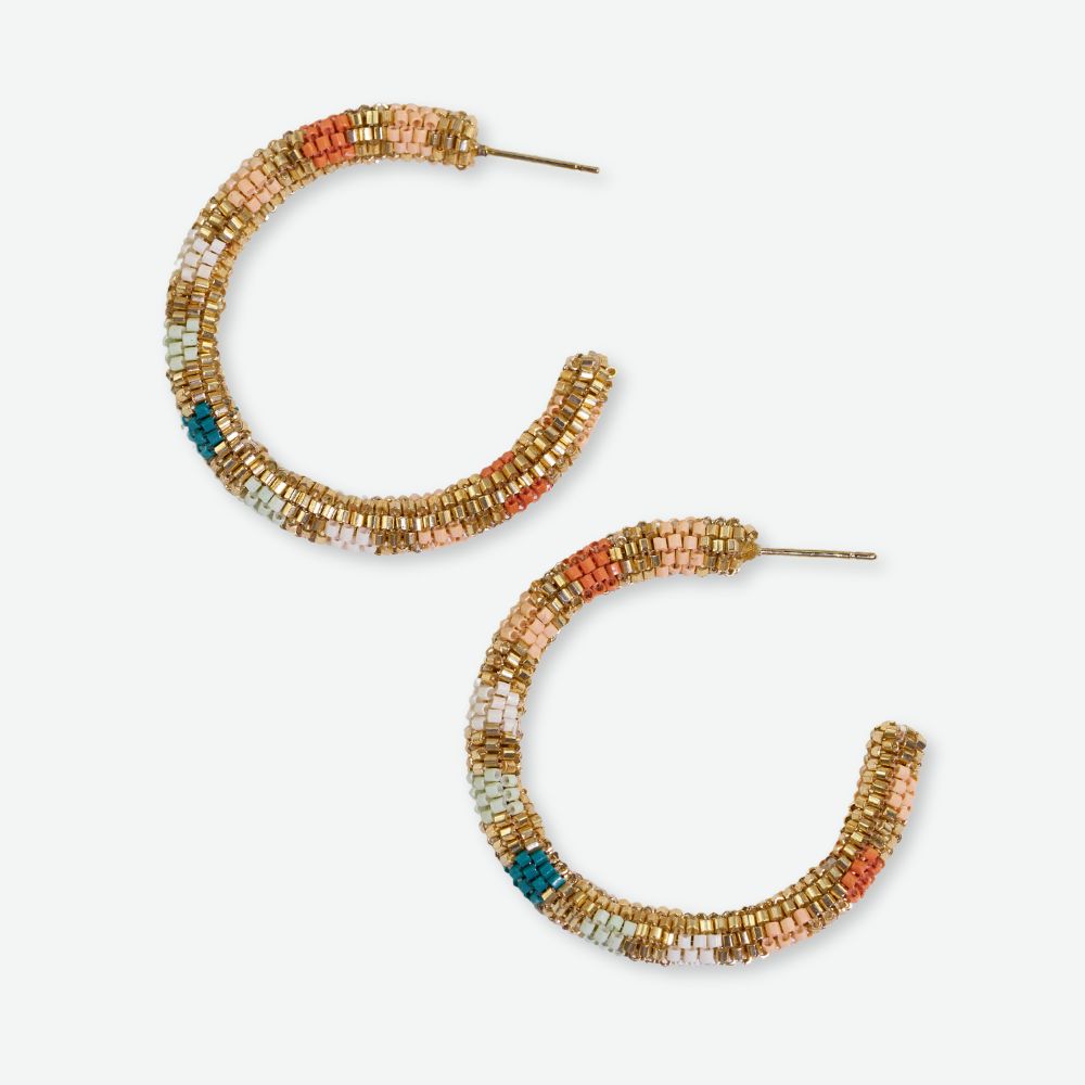 Zoey Striped Beaded Hoop Earrings