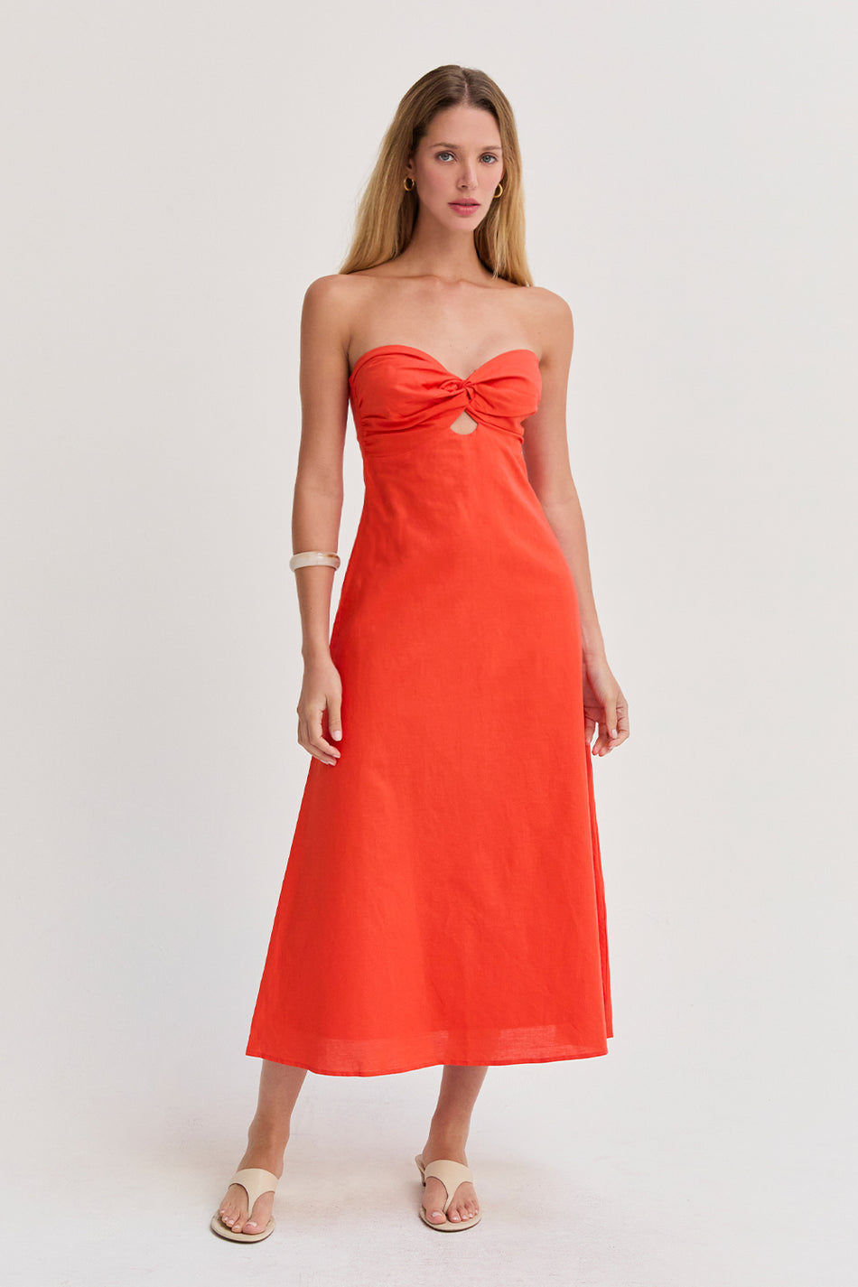 Emery Linen Front Twist Midi Dress