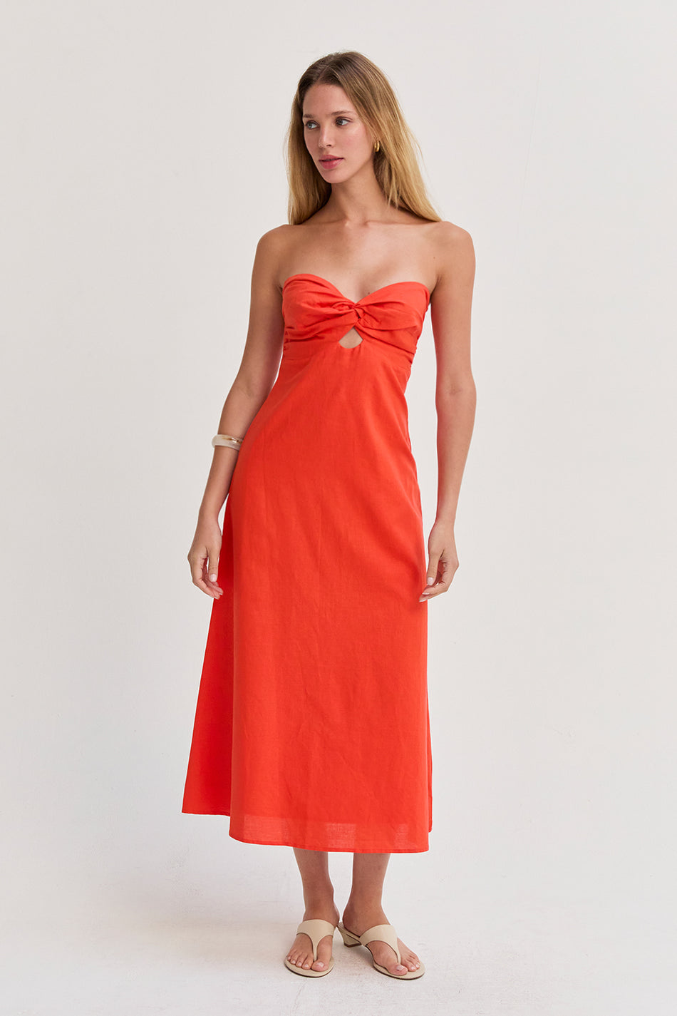 Emery Linen Front Twist Midi Dress