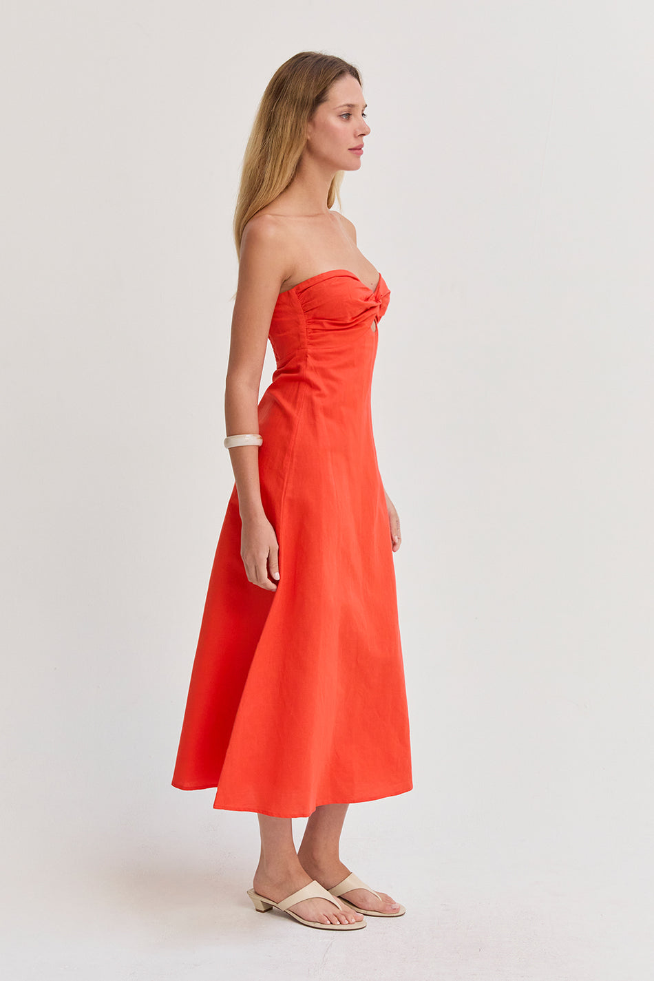Emery Linen Front Twist Midi Dress