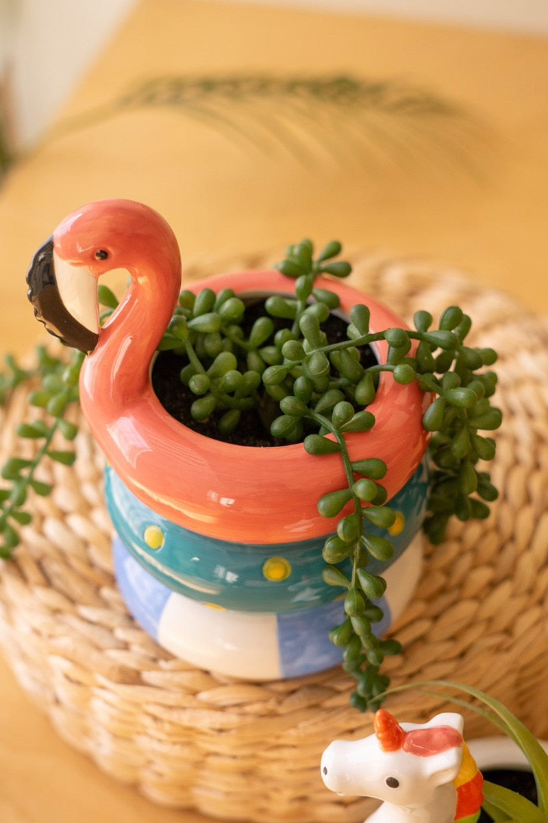 Ceramic Flamingo and Unicorn Floatie Vase