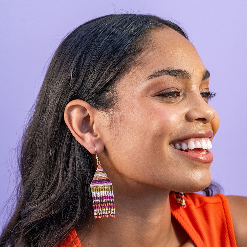 Lexie Horizontal Stripe Beaded Fringe Earrings