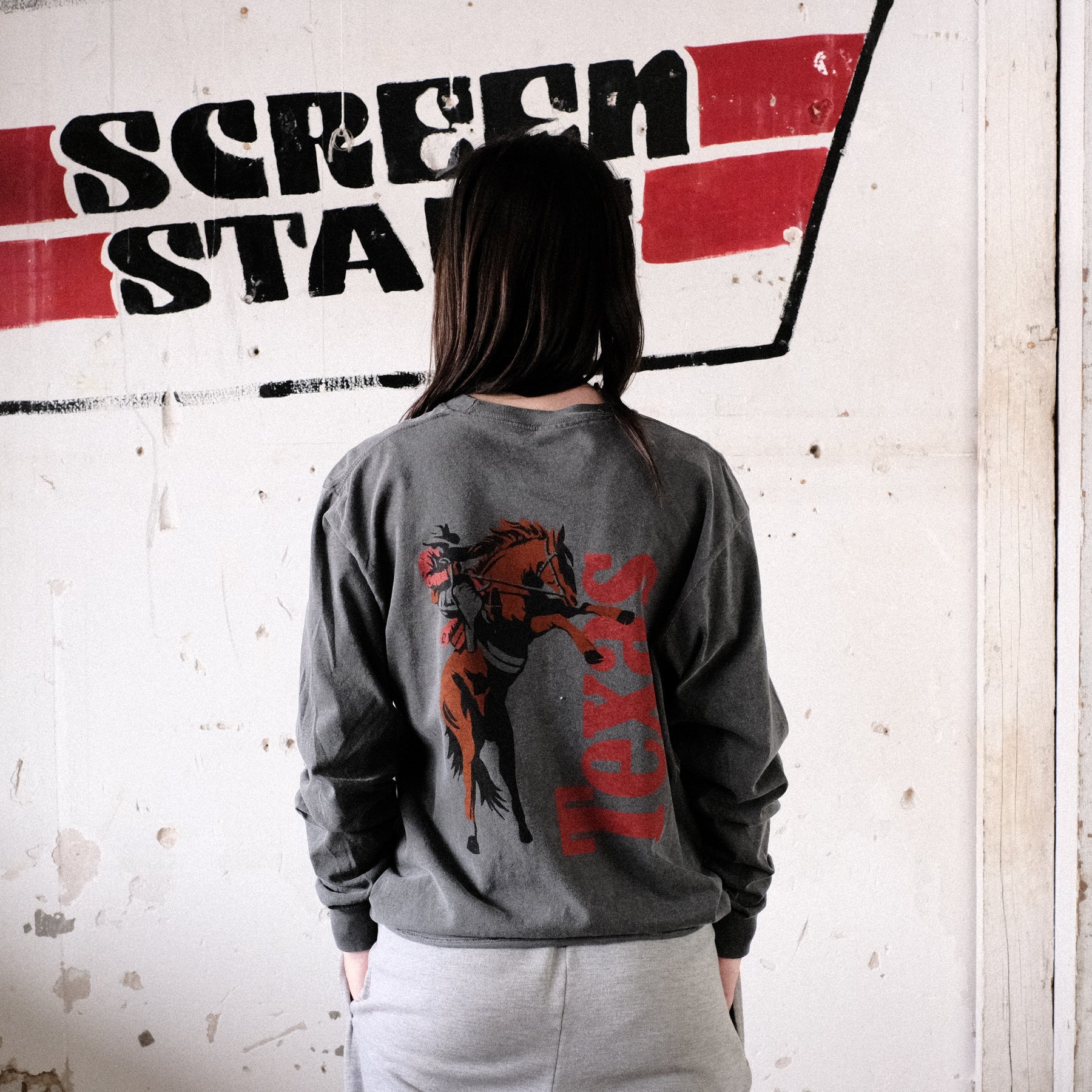 Texas Cowboy Icon Long Sleeve Tee - Dark Grey