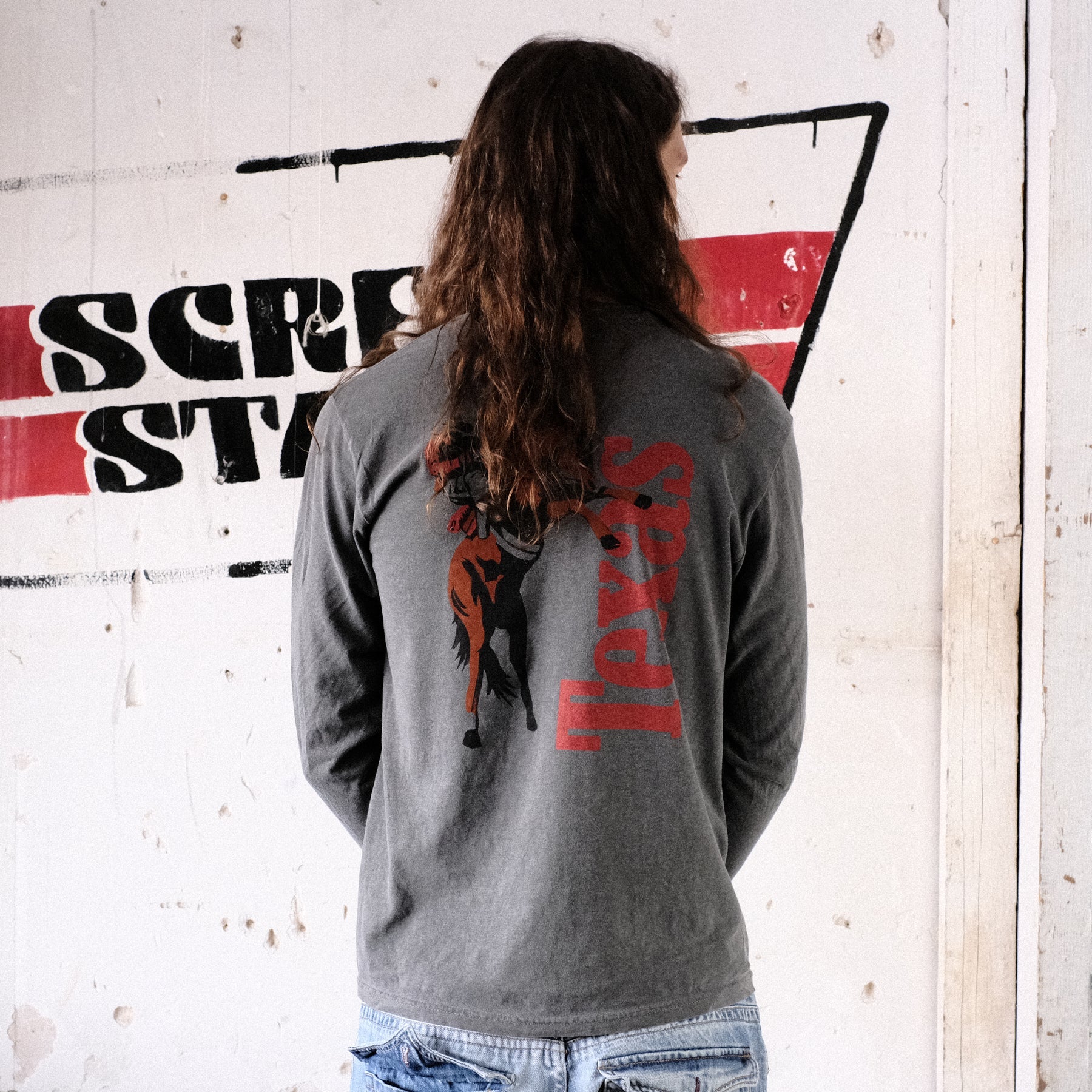 Texas Cowboy Icon Long Sleeve Tee - Dark Grey