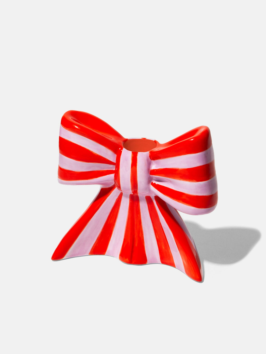 Striped Bow Large Candle Holder