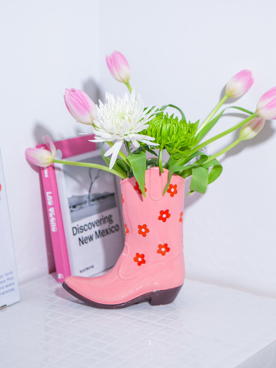 Rodeo Cowboy Boot Vase - Pink