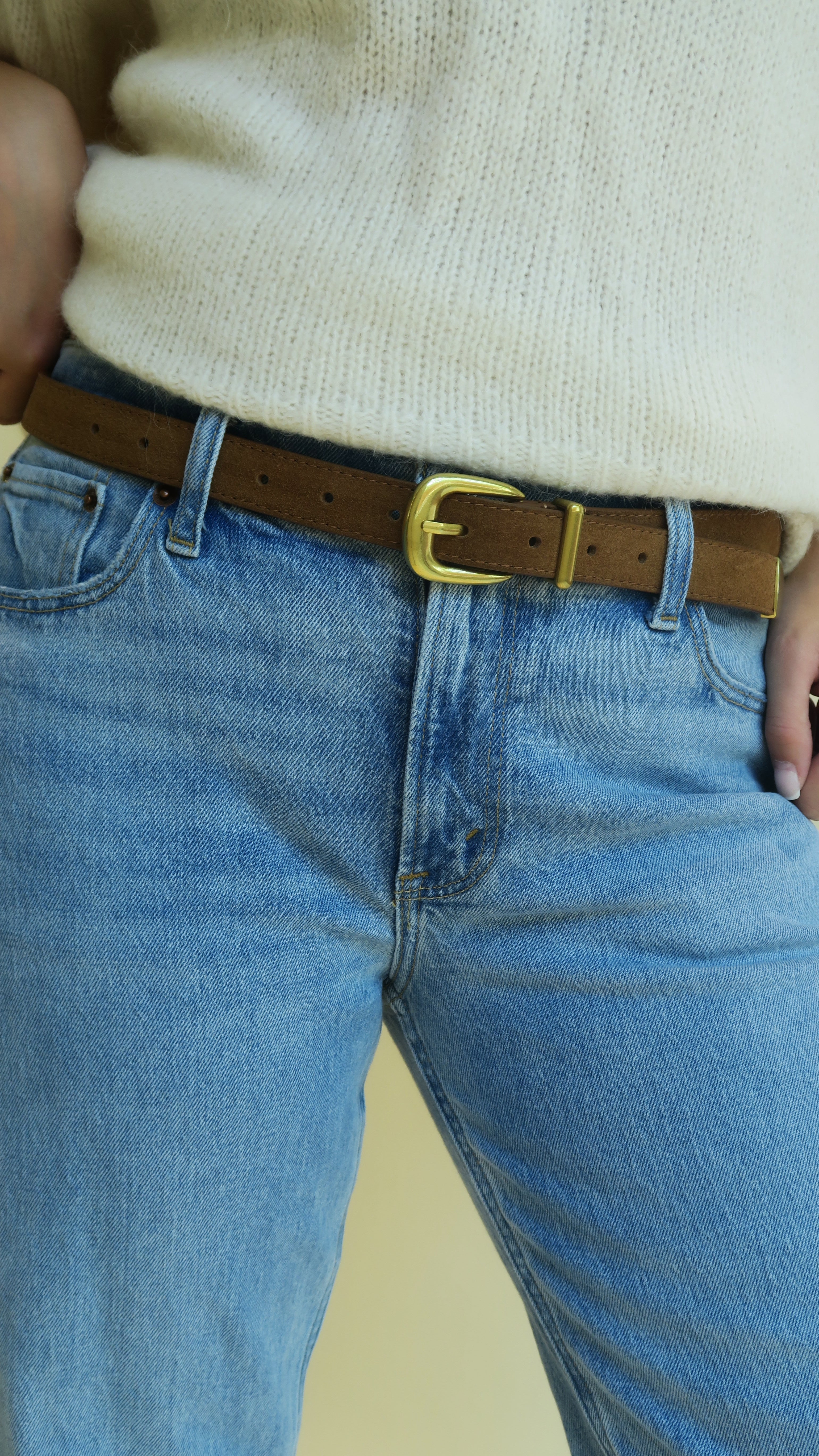 Sleek Sueded Belt - Brown