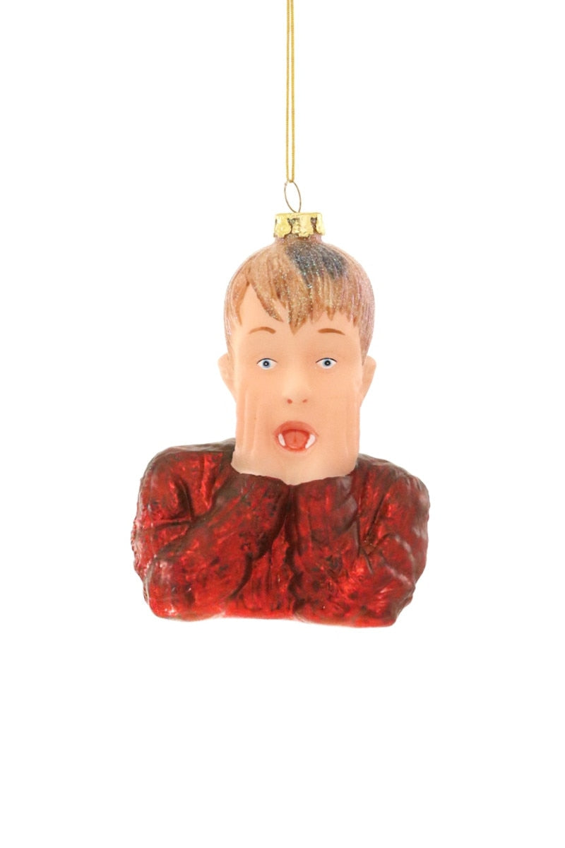 Hanging Kevin Mccallister ornament, detailed head and red jacket bust figure
