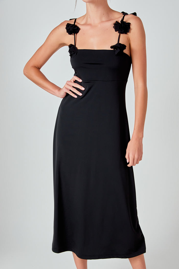 Rosette Shoulder Maxi Dress - Black