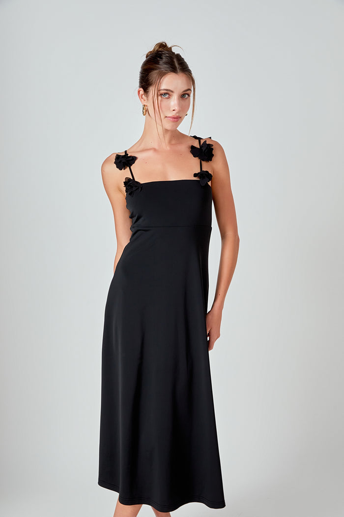 Rosette Shoulder Maxi Dress - Black