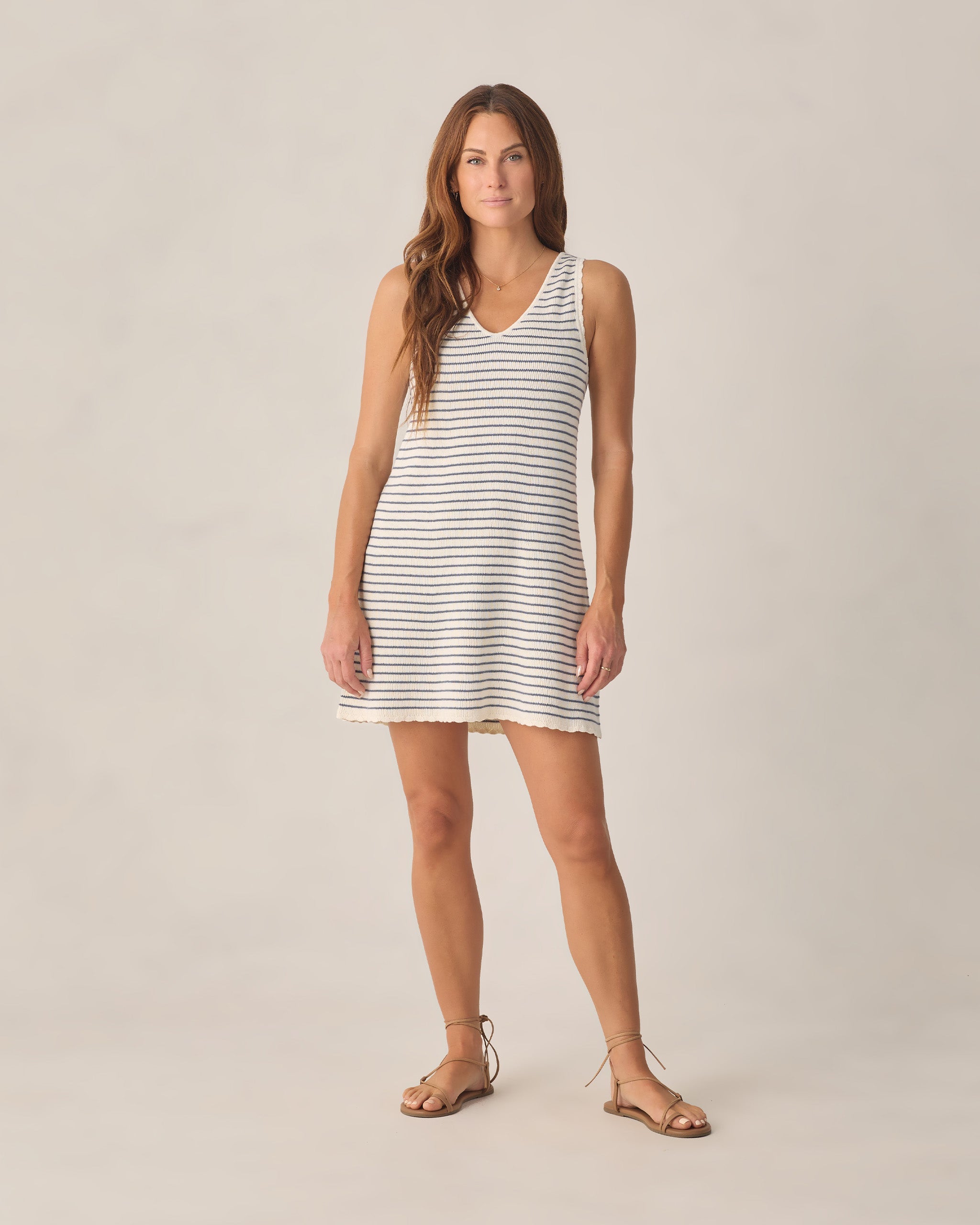 Crochet Tank Mini Dress - Marine Stripe