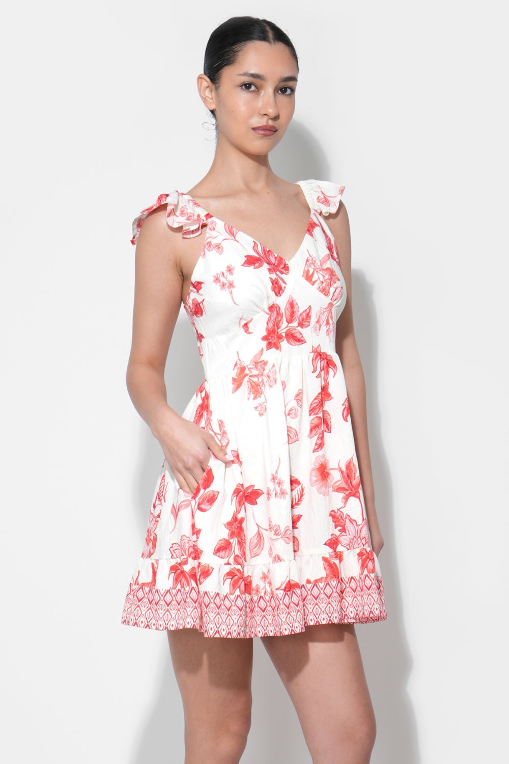 Rose Printed Tiered Mini Dress