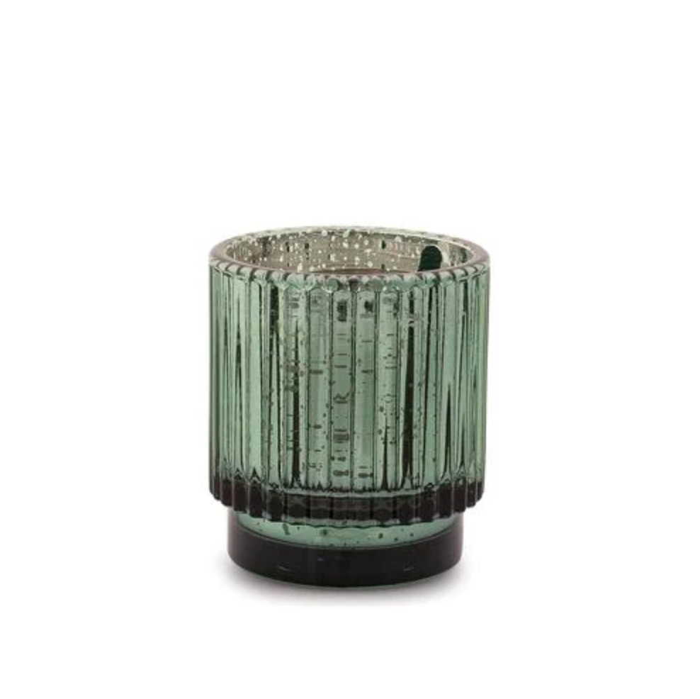 Short ribbed glass tumbler, green with dark base