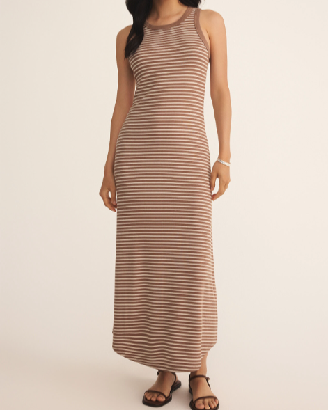Goodwin Stripe Midi Dress - Iced Coffee