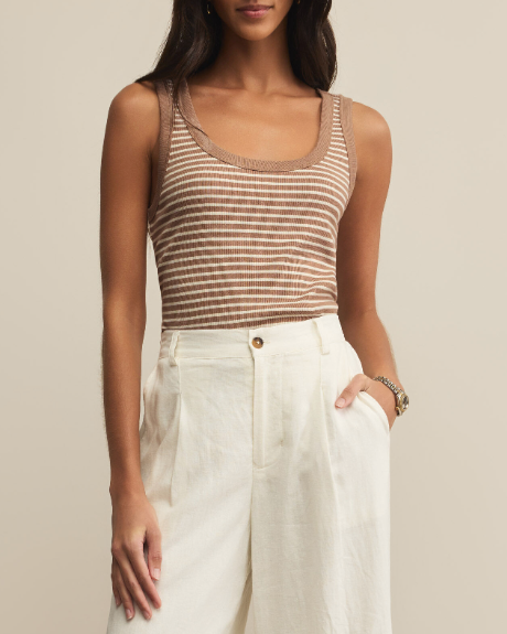Elin Stripe Rib Tank - Iced Coffee