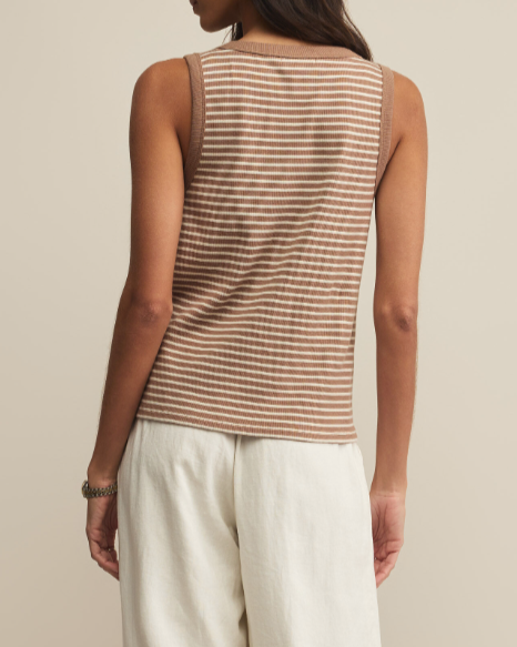 Elin Stripe Rib Tank - Iced Coffee